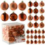 Prextex Palline di Natale Rame per Decorazioni Natalizie - 36 Pezzi Addobbi Natalizi Infrangibili Albero Natale con Gancio - Decorazioni Albero di Natale