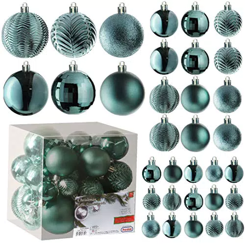 Prextex Palline di Natale Turchesi per Decorazioni Natalizie - 36 Pezzi Addobbi Natalizi Infrangibili Albero Natale con Gancio - Decorazioni Albero di Natale