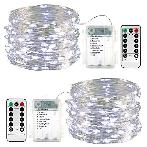 Qedertek 2 Pezzi Luci Led a Batteria 10M 100 LED  Luci Led Decorative con Telecomando