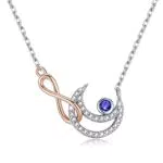 Qings Collana con pietra nascita settembre con zaffiro Argento sterling Oro rosa Figura laterale 8 Ciondolo a Luna cielo lucida Gemma a taglio rotondo blu 18 Regalo di gioielli con catena regolabile