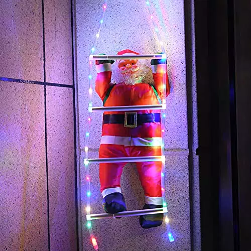QKTYB Scala Babbo Natale per Arrampicata Decorazione da Appendere di Natale a 40 LED con Timer