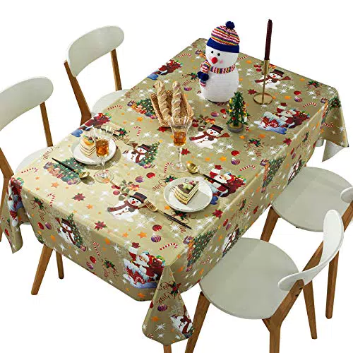 Qualsen Tovaglia di Natale Plastificata Rettangolare Natalizia Copritavolo Tovaglia Natalizio Plastica Antimacchia Tovaglie Impermeabile per Decorazione Natalizia