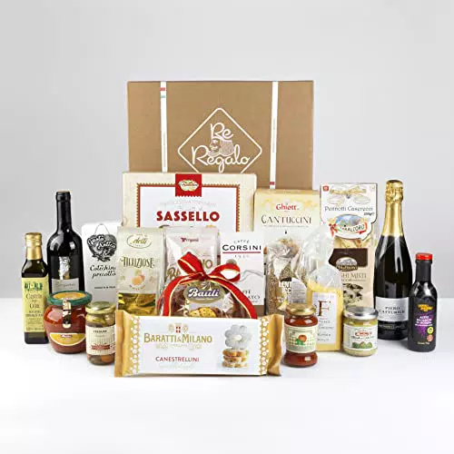 RE REGALO KIT DEGUSTAZIONE NATALE INSIEME Cesto 20 pezzi Panettone Bauli