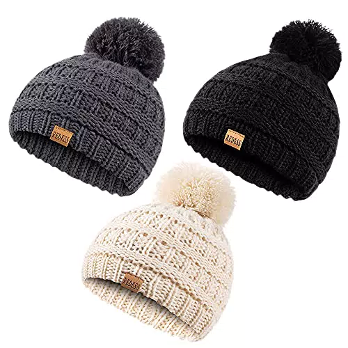 REDESS Bambini Inverno Caldi Beanies, Bambini Bambini Pom Pom Beanie Cappello a Maglia Ragazze Ragazzi