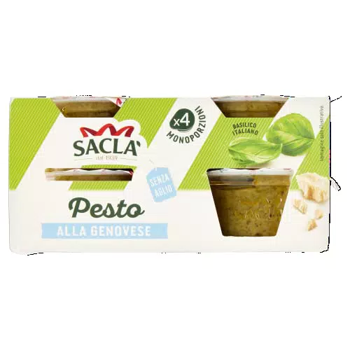 Saclà, Pesto alla Genovese 4xME, Senza Aglio, Condimento per Pasta e per Arricchire i Tuoi Piatti