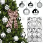 SALCAR Palline di Natale Argento Set Ø3/4/5/6cm, 100 Pezzi Plastica Palle e Palline per L'Albero Ornamento per la Decorazione Dell'Albero di Natale