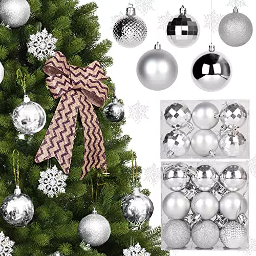 SALCAR Palline di Natale Argento Set Ø3/4/5/6cm, 100 Pezzi Plastica Palle e Palline per L'Albero Ornamento per la Decorazione Dell'Albero di Natale