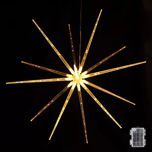 SALCAR Stella luminosa LED, 14 LED 8 Modalità Impermeabile 3D Stella di Natale Luce， Luce Decorativa da Appendere in Casa Giardino|Funzionamento a Batteria（Bianco Caldo