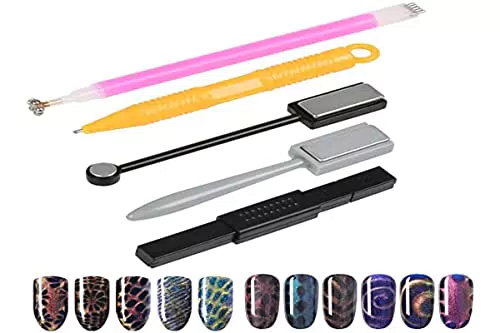 Set di 5 strumenti magnetici per unghie, 3D Cat Eye Magnet Stick Manicure Nail Art Magnet Tool 3D Doppia testa Magnet Stick per Smalto Gel per unghie