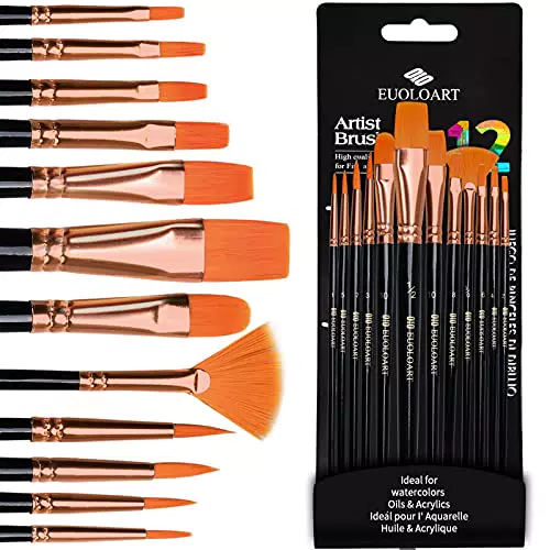 Set di Pennelli Pittura, 12 Pennelli Professionali per Pittura Acrilica