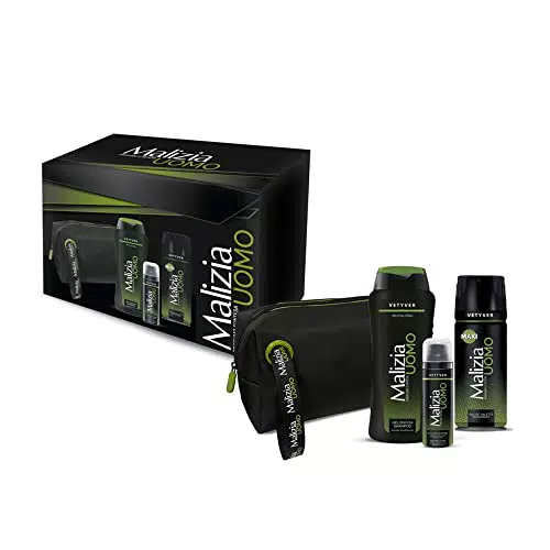Set Malizia Uomo Vetyver, Gel Doccia 250ml, Deodorante Maxi 175mlchiuma da Barba 50 ml