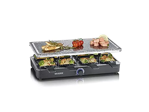 Severin RG 2372, Raclette 1300 W con Pietra Naturale, Regolatore di Temperatura in Continuo, Raclette 8 Persone con Padelline Antiaderenti