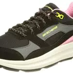 Skechers Global Jogger Full Envycarpe Donna, Black Suede Mesh Pink Trim