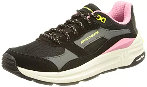 Skechers Global Jogger Full Envycarpe Donna, Black Suede Mesh Pink Trim