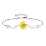 SNZM Bracciale Girasole in Argento Sterling 925, Bracciale Cuore Regolabile Donna con Zirconia Cubica Regalo Compleanno Festa della Mamma la Mamma Fidanzata - Confezione Gioielli