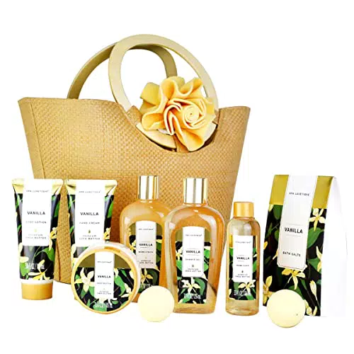 Spa Luxetique Set Bagnoschiuma Donna 11 Pezzi alla Vaniglia in Confezione Regalo Bagno Doccia con Borsa a Mano Idea Regalo Compleanno Festa per Mamma Donna Moglie Suocera