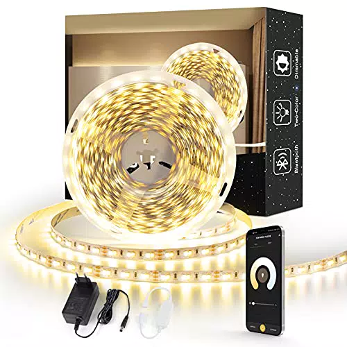 Striscia LED Dimmerabile 10Maxcio Striscia LED Bluetooth Bianco Caldo a Freddo Regolabile 2800-7000K