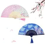 SUNJIOR 2 Pezzi Ventagli Pieghevoli bambù, Ventaglio Stile Cinese Pieghevole con Nappe