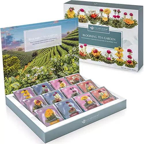 Teabloom Confezione Fiori di Tè - Selezione Fiori di Tè di Prima Qualità dai Giardini Più Belli del Mondo - 12 Varietà di Fiori di Tè in una Bellissima Confezione Regalo