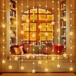 Tenda Luminosa 2x1.5 m Tenda di Luci 80 Stelle 144 LEDs avec Telecomando Impermeabile IP44 Catena Luci Decorazione Natale Interni ed Esterni per Finestra