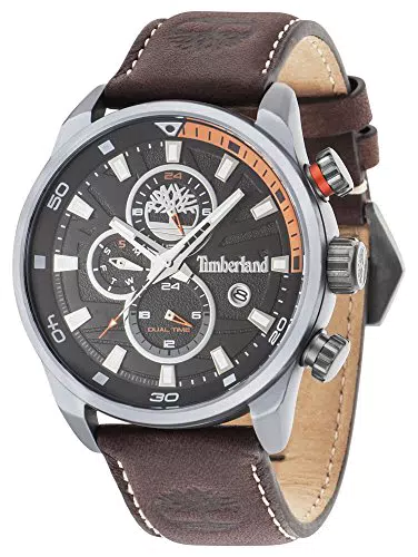 Timberland Henniker II 14816JLU/02 A, orologio al quarzo con quadrante analogico nero e cinturino in pelle marrone scuro