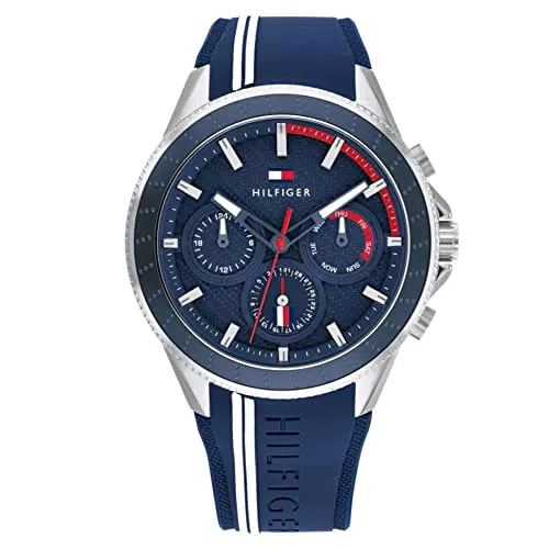 Tommy Hilfiger Orologio Analogico Multifunzione al Quarzo da Uomo con Cinturino in Silicone Blu - 1791859