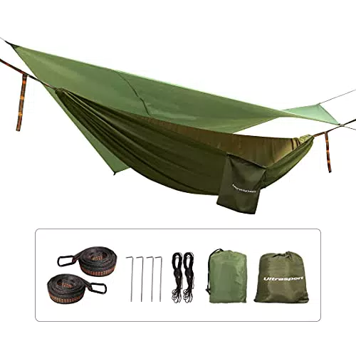 Ultrasport Amaca 3 in 1 da usare tra gli alberi, set amaca incl. zanzariera, telone e borse da trasporto