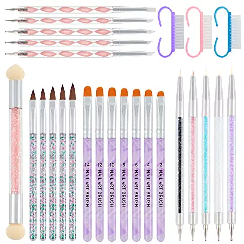 Victop Set di Pennelli per Unghie 26 Pezzi Professionali Pennelli Nail Art in UV Gel Acrilico Spazzola di Arte del Chiodo Line Detailing Decorazioni Unghie Penne Dotter per Casa Salone Manicure DIY