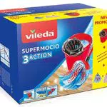 Vileda SuperMocio Box, Sistema Lavapavimenti, Set Con Strizzatore, 2 Fiocchi Microfibra & Power, 1 Fiocco 3Action, Manico 3 Pezzi