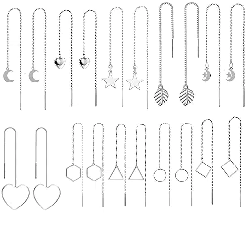 XHBTS 10 Paia orecchini Pendente Acciaio Inossidabile da Donna Ragazze Orecchini Pendenti Forma Threader Curvo Infila Twist Leggero Orecchino a Filo Orecchini Pendenti Donna