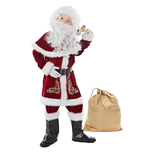 Zukmuk 7 Pezzi Set Costume da Babbo Natale Completi in Velluto per Adulti/Bambini Set di Cosplay Abiti Casual per Feste di Natale