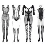 4 Pezzi da Donna Sexy Babydoll Body Calze di Pizzo Lingerie Floreale a Rete Maglia Lingerie da Notte per Data Romantica Indossando