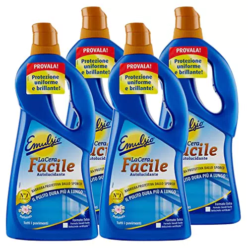 4x Emulsio La Cera Facile Autolucidante per Tutti i Pavimenti Protegge dallo Sporco - 4 Flaconi da 775ml ognuno