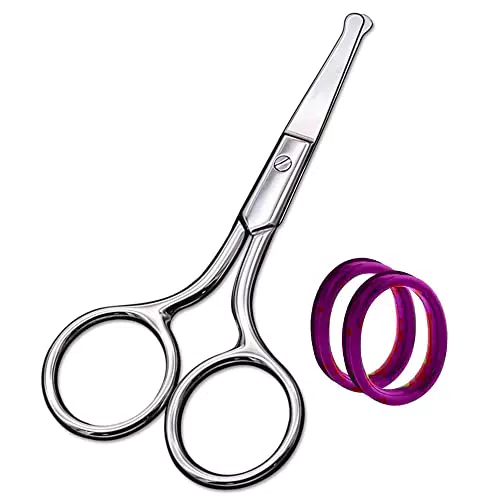 Aftren Forbici per peli del naso Punta tonda professionale Acciaio inossidabile Indolore Naso e forbici per le orecchie Tagliare le sopracciglia Baffi Ciglia Grooming