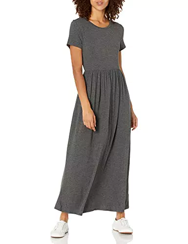 Amazon Essentials Vestito Lungo A Maniche Corte, nero, S