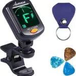 Asmuse Accordatore Clip per Chitarra Violino Ukulele Basso Elettrico Auto-Off Universale Tuner Cromatico with 3 Plettri Alice/Batteria e Porta plettri