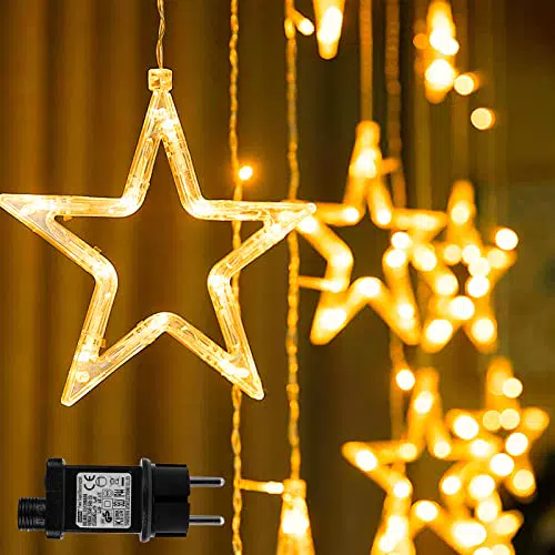 Begleri Tenda Luminosa Natale - Luci di Natale, 2.3m Tenda Luminosa per Decorazioni Natalizie con 12 Stelle / 8 Modalità/Funzione di Memoria
