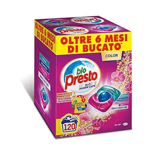 Bio Presto Power Caps Color, Detersivo Lavatrice Predosato in Capsule per Capi Colorati