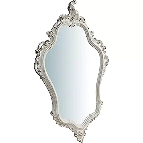 Biscottini Specchio Specchiera da Parete Stile Shabby in Legno con Finitura Bianca Anticata Misure L57xPR4xH90 cm Produzione Artigianato Fiorentino Made in Italy