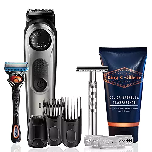 Braun BT5265 Regolabarba Uomo Tagliacapelliame di Lunga Durata Progettato per Durare il Doppio + Gel da Rasatura Trasparente + Rasoio di Sicurezza Uomo + 5 Lamette di Ricarica a Doppio Taglio