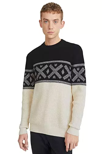 C&A Maglione da uomo girocollo jacquard, nero/bianco