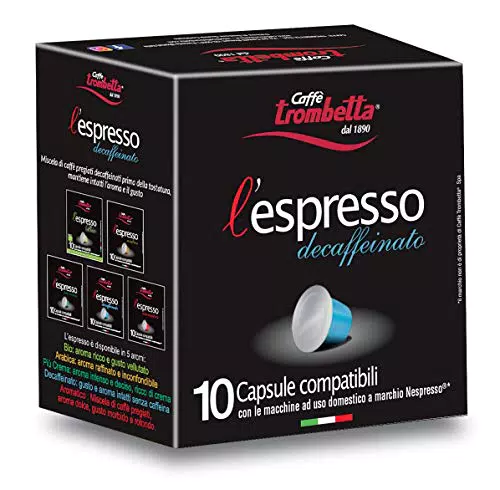 Caffè Trombetta L'Espresso, Capsule Compatibili Nespresso, Decaffeinato - 10 Capsule