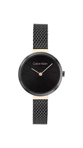 Calvin Klein Orologio Analogico al Quarzo da Donna con Cinturino in Maglia Metallica in Acciaio Inossidabile Nero - 25200084