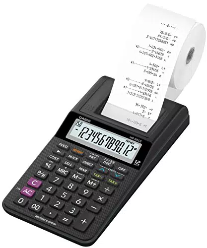 Casio HR-8RCE-BK Calcolatrice Scrivente Portatile, Display a 12 Cifre