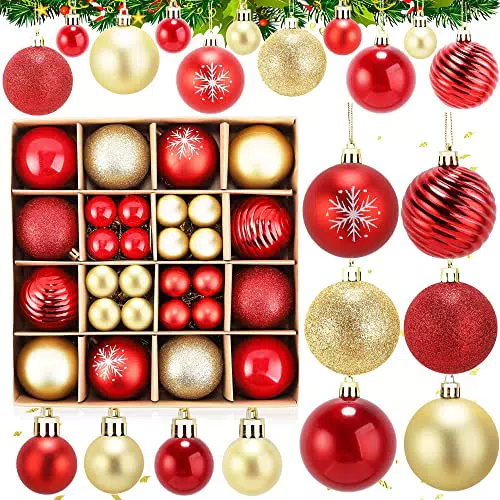 Chennyfun 44 x Palline di Natale, Palline per albero in plastica per Natalecatola di Palline di Natale Infrangibili