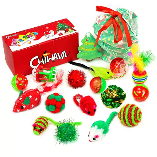 Chiwava 17 Confezione Giocattolo per gatti di Natale Set di regali di borsa Giocattoli assortiti Pacchetto Varietà Gioco interattivo del gattino