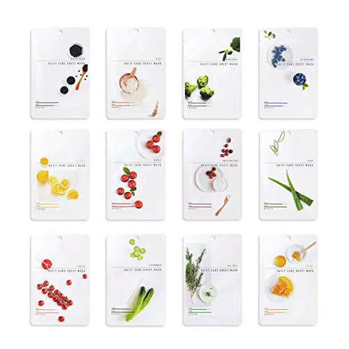 EUNYUL Daily Care Maschera viso in tessuto 12 tipi Cura della pelle coreana & Ingredienti idratanti & naturali per tutti i tipi di pelle