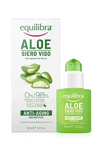 Equilibra Viso, Aloe Siero Viso Anti-Aging, Siero Viso Antirughe a Base di Aloe Vera per Pelli Sensibili