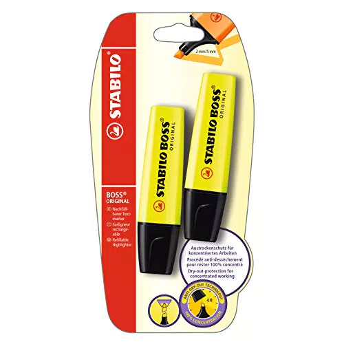 Evidenziatore - STABILO BOSS ORIGINAL - Pack da 2 - Giallo/Giallo