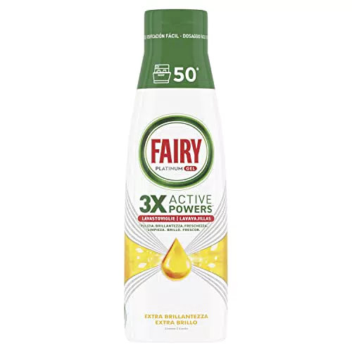 Fairy Detersivo Lavastoviglie Gel Liquido, 50 Lavaggi, Platinum Limone